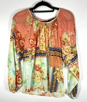 Tolani Tunic Top Size XS Floral 100% Modal Colorful Long‎ Sleeve Boho Peasant thumbnail 1
