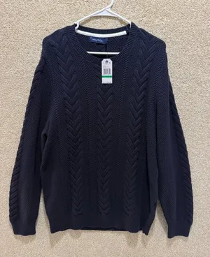 NWT Nautica sweater grandpa fisherman 100% cotton cable knit blue large preppy thumbnail 1