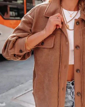 VICI NEW -TANAN POCKETED BUTTON DOWN FLEECE SHACKET - LATTE thumbnail 6