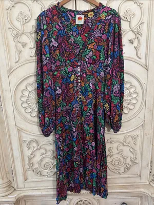 FARM Rio Tropical Garden Midi Dress V-Neck Viscose Size Large Retail $275🌺 thumbnail 3