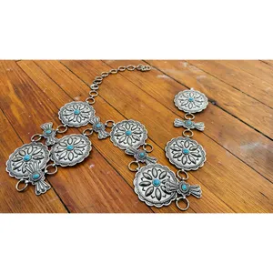 Western Concho Silver Color Turquoise Color Western Wear Belt Small/Medium thumbnail 3