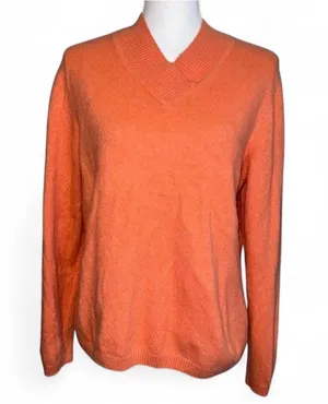 100% Cashmere V-Neck Sweater Orange Size XL thumbnail 1