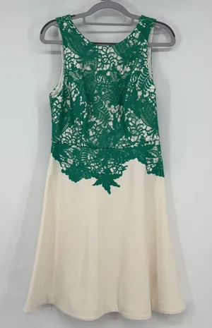 Moulinette Soeurs Anthropologie Green Lace Cream Fit & Flare Dress‎ Size 6 thumbnail 1