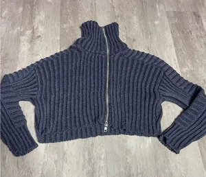 BDG Urban Outfitters XS Zip‎ up Slouchy Sweater Blue Cropped E0122 thumbnail 1