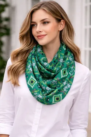 Green Geometric Print Infinity Scarf Lightweight Loop Scarf EUC thumbnail 1