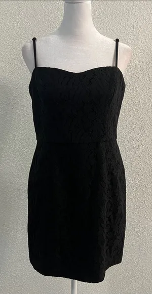 French Connection Black Lace Mini Dress with Spaghetti Straps thumbnail 1