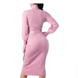 Hera Collection Sweater dress belted turtleneck. Long bell sleeve. thumbnail 2