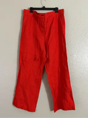 LOFT Women’s 12 Orange 100% Linen Wide Leg Tassel Drawstring Pull On Beach Pants thumbnail 5