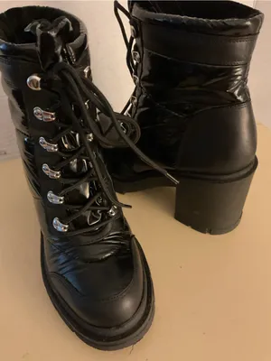 Marc Fisher women black leather platform combat boots US 7.5 thumbnail 5