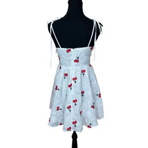 SheIn White Cherry Print Mini Slip Dress SIZE 4 Sundress Fit Flare Rockabilly Romantic thumbnail 5