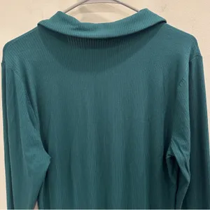 Abercrombie & Fitch Emerald Green Ribbed Ruched Long Sleeve Mini Shirt Dress XL thumbnail 5