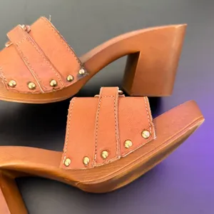 Horsebit BOHO Y2K Wooden Platform Clog Mules Womens Size 39 US 8.5 Brown Slides thumbnail 4