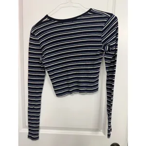 Brandy Melville Navy Striped Ribbed Crop Top Long Sleeve OS thumbnail 4