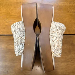 Steve Madden Raffia Platform Slide Sandals‎ Tan Woven Wedge size 37 Italy thumbnail 11