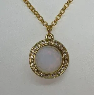 Gold-Tone Rhinestone Iridescent Pendant Necklace thumbnail 2