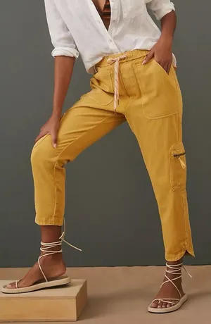 Anthropologie Pilcro Cottage Utility Pants in Gold/Mustard thumbnail 1