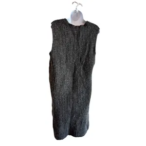 BCBGMAXAZRIA Grey Ribbed Knit V-Neck Sweater‎ Dress High-Low Hem - Size Medium thumbnail 2
