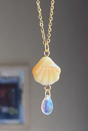 Handmade gold tone stainless steel boho chic quality glass beads necklace🌀🐚🌊 thumbnail 1