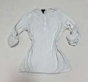 H&M White Henley Long Sleeve Shirt thumbnail 1