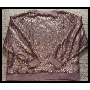 See And Be Seen Sequin Sweatshirt Women Large Rose Gold Sparkly Party Top thumbnail 6