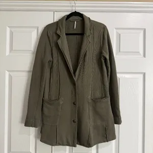 FREE PEOPLE French Terry Knit Blazer Jacket Coat Size Medium Olive Green thumbnail 2