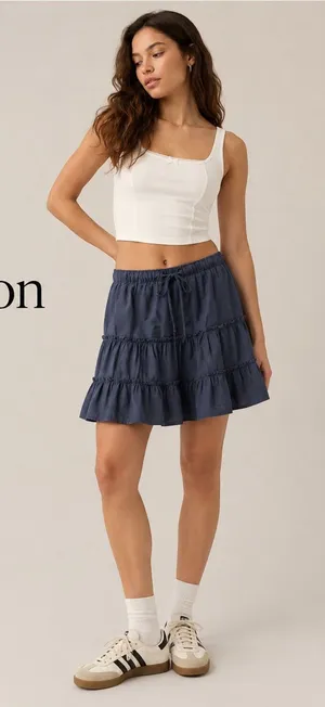Aritzia Sunday Best Macaron Tiered Mini Skirt Vintage Navy XS NWT thumbnail 1
