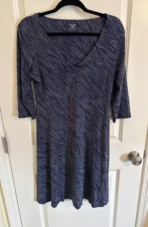 Toad & Co Horny Toad Womens M Blue Rosalinda Gathered Neckline 3/4 Sleeve Dress thumbnail 1