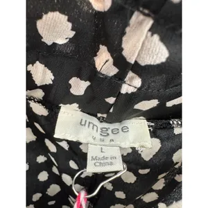 Umgee Black Cream Polka‎ Dot High waisted Pants Size L Wide Leg NWT Teacher thumbnail 6