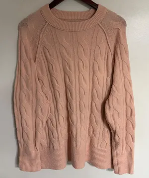 Aerie Womens Pink Cable Knit Raglan Sleeve Crew Neck Pullover Sweater Small‎ thumbnail 1