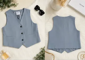 ZARA Light Blue Tailored Suit Vest Top 🩵 Size L thumbnail 2