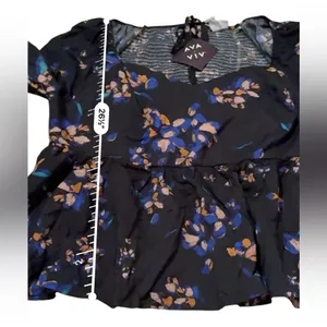 Ava & Viv Black Multicolor Floral Long Sleeve Smocked Peplum Top Sz‎ 1X NEW thumbnail 7