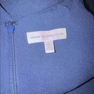 NWOT Dress the Population Iris Slit Crepe midnight blue navy Gown sz S thumbnail 5
