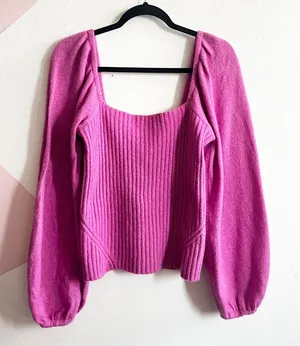 Halogen‎ Wool Sweater Puff Sleeve Coquette Soft Girl Pink Medium thumbnail 1