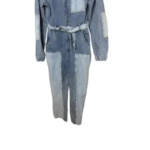 PrettyLittleThing Womens Patchwork Denim Jumpsuit Blue‎ Long Sleeve Size 10 thumbnail 3