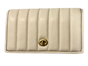 Coach Linear Quilted Leather Turnlock Crossbody Wallet in Chalk / Cream thumbnail 1