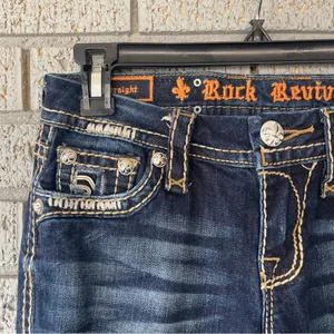 Rock Revival Karla Straight Leg Jeans Distressed Dark Wash Size 25 thumbnail 4