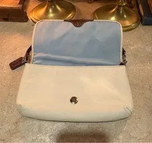 COACH Purse Wrist Clutch Snap Wallet Blue Lined Cream & Brown Leather thumbnail 10