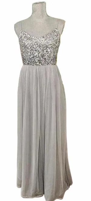 Adrianna Papell Sequined Tulle Gown Silver Grey Size 8 medium thumbnail 1