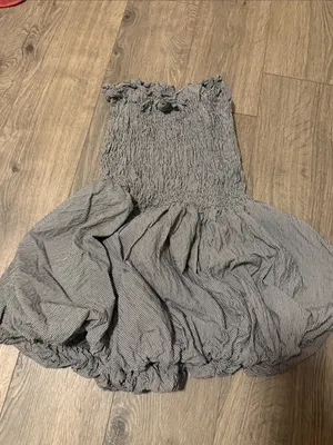 Anthropologie Black & White Striped Smocked Strapless Dress thumbnail 2
