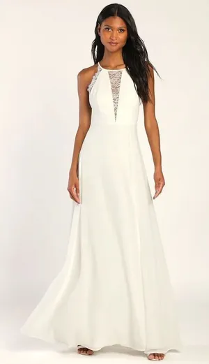 NEW Lulus Romantic Mood Lace Sleeveless Maxi Dress in White Small thumbnail 1
