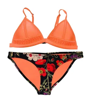 Triangl Bikini Set Womens L Top‎ S Bottom Orange Floral Neoprene Good Trim thumbnail 1