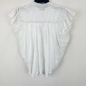 Madewell Shirred Lace Trim Top Blouse Cotton Viscose Lightweight White Small NWT thumbnail 13