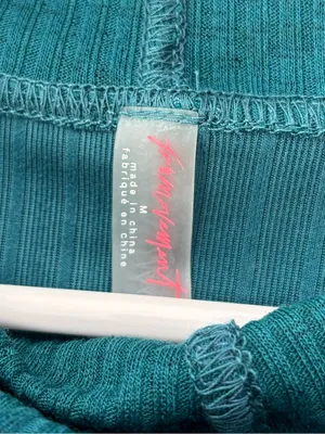 Free People Movement Teal Ribbed Long Sleeve Lightweight Hoodie Fitted Waist thumbnail 3