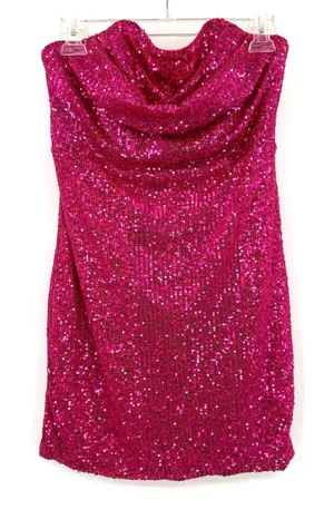 She +‎ Sky size Medium pink sequin sparkly strapless mini dress New with Tags thumbnail 1