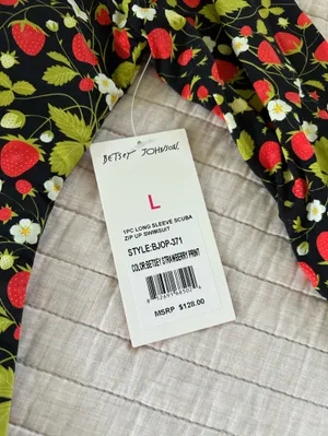 Betsy Johnson one piece, black strawberry, print, zip long sleeve swimsuit L nwt thumbnail 3