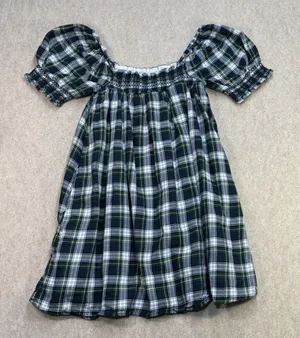 American Eagle Dress Womens M Green Plaid Cottagecore Dark Academia Smocked thumbnail 1