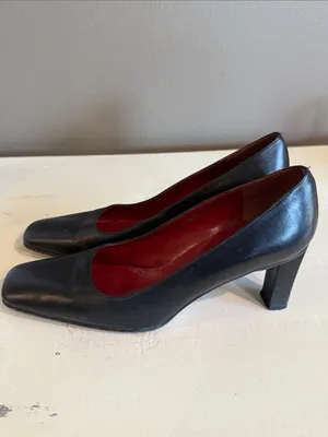 Ralph Lauren LAUREN RL Classic Black Leather Square-Toe Pumps 8AA Preppy Old Money Minimalist thumbnail 4