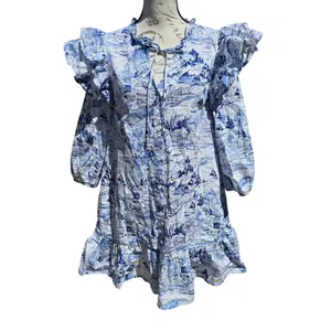 Sugarlips Francine Toile Sky Sammy Ruffle Drop Waist Dress Blue White Small‎ thumbnail 3