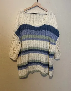 POL Beachy Boho Stripes Pullover Sweater Size Large thumbnail 1