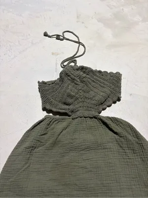 Aerie Olive Green Halter Cotton Dress medium thumbnail 2